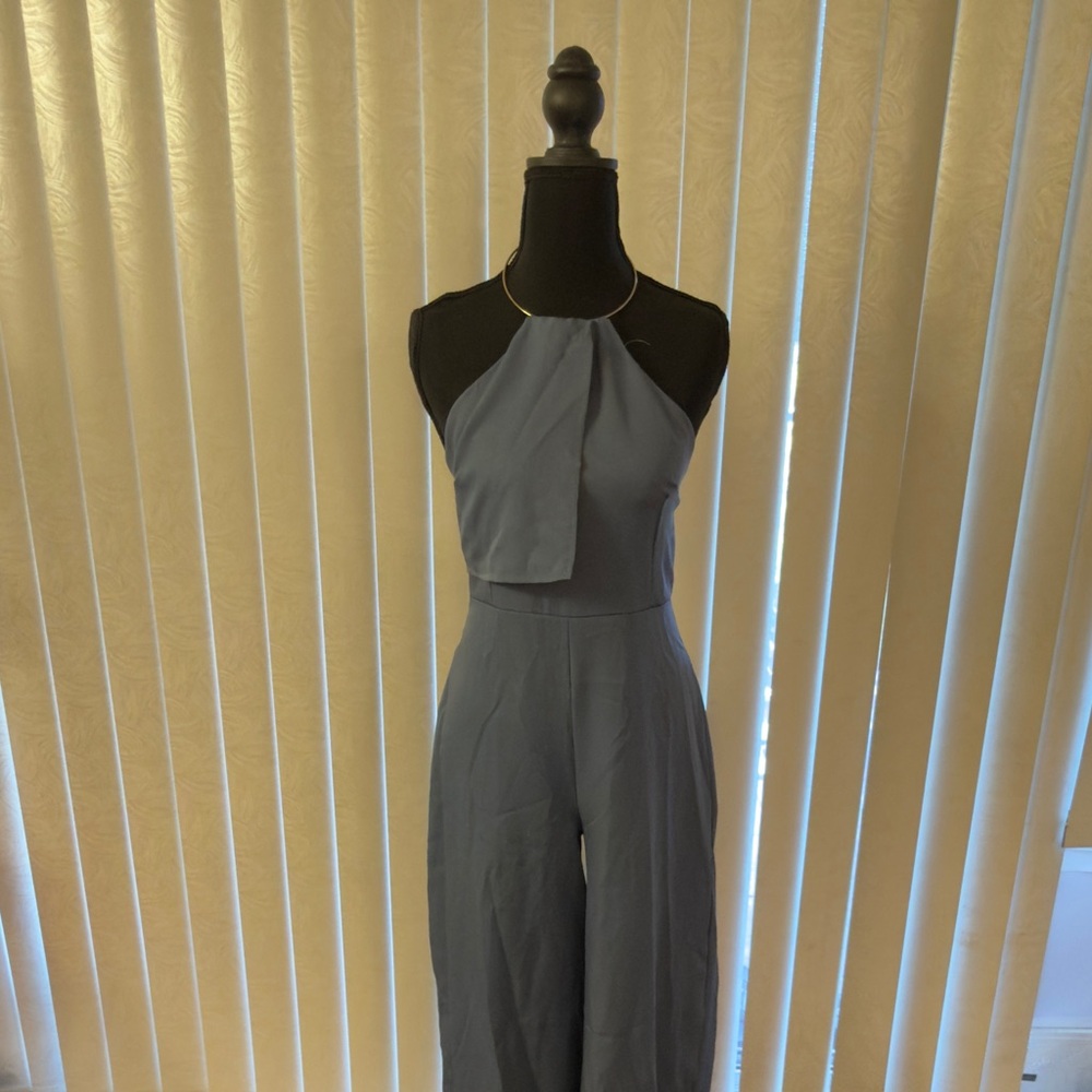 Elegant Steel Blue Halter Jumpsuit